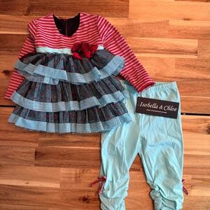 NWT Isabella & Chloe 2PC Set: Striped Knit Dress w/ Leggings - Size 12M
